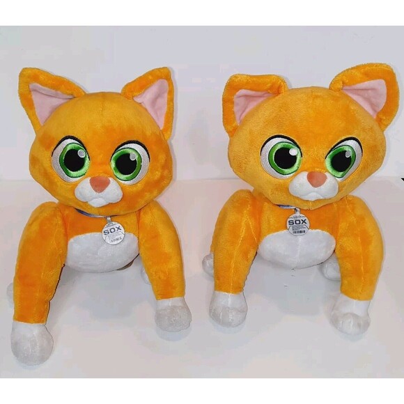 2 Disney Store Pixar Sox Plush 14" Buzz Lightyear Robot Kitty Cat Orange Jointed - Picture 1 of 5